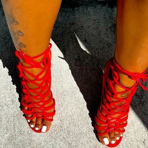 Women Lace Up Red Heels